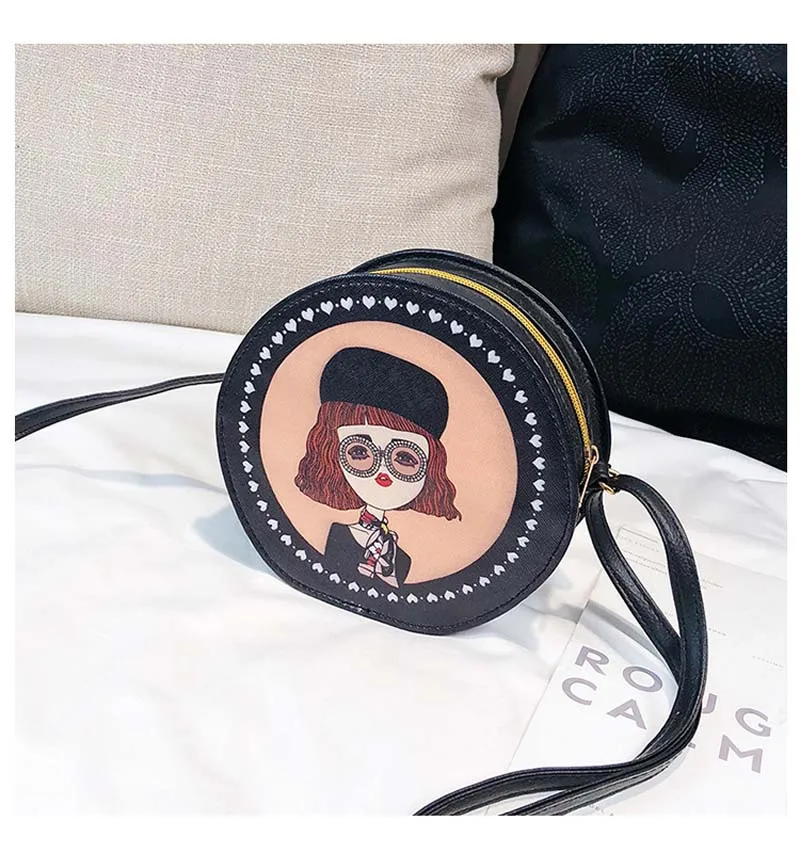 Модная кожаная женская сумочка маленькая круглая сумка для девочек с милым мультяшным рисунком сумка-мессенджер новая простая сумка Кошелек для монет