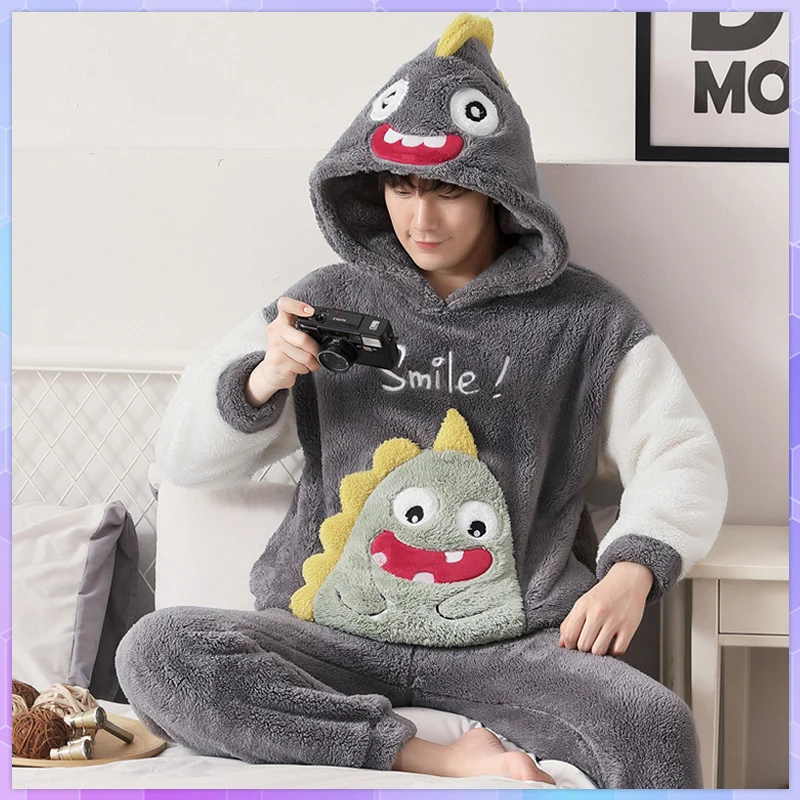 Animal Hooded Pajamas Men's Sets Winter Pajama Sets Cute Sleepwear Long  Sleeve Thicken Warm Flannel Soft Nightwear Plus Size 3XL - AliExpress