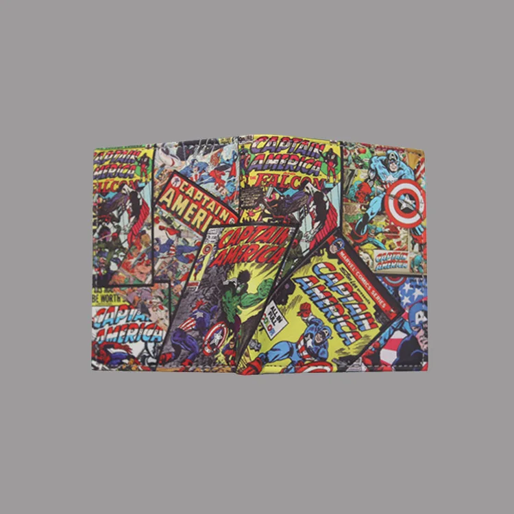 Комиксы Marvel Мстители комиксы супергерой Капитан Америка щит из искусственной кожи Двойные Бумажник ID Наличные кошелек подарок для Детский кошелек - Цвет: 02
