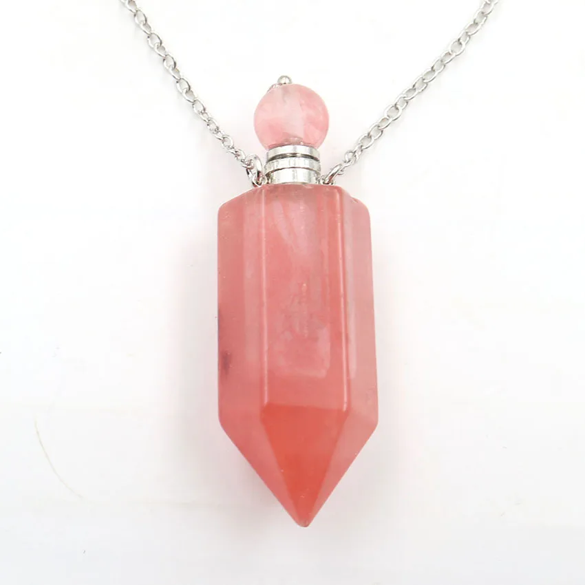 Cherry Quartz XSM натуральный камень подвеска в виде бутылочки парфюма ожерелья эфирное масло диффузор шестиугольная колонна Кристалл Quartzs подвески ювелирные изделия 1 шт - Окраска металла: Cherry Quartz