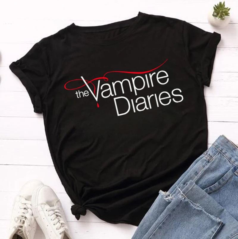 The Vampire Diaries Tshirt Summer Loose Tee Shirt Femme Girls Ulzzang Casual T Shirt Harajuku Kawaii 90s Cool T-shirt Streetwear