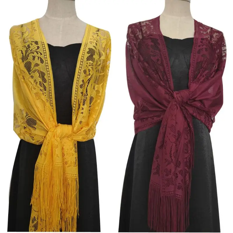 185x63 см, женский шарф 1920 s, ажурный, вязаный крючком, Цветочный, кружевной, с бахромой, с кисточками, свадебная накидка, для вечеринки, винтажная шаль 449F