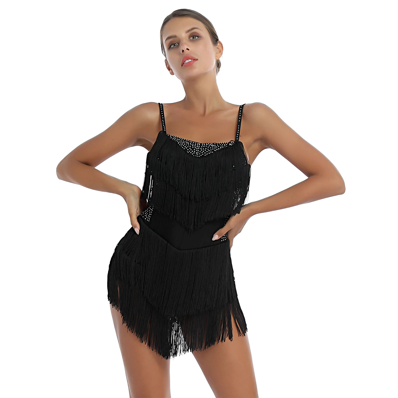 Kobiety Rhinestone sukienka z frędzlami do tańca latynoamerykańskiego Tango  Dancer konkurs wydajność kostium Backless łyżwiarstwo figurowe sukienki  trykotowe|Latynoskie| - AliExpress