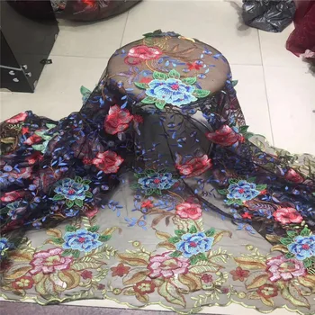 

High Quality African blue 3D Flower Lace Fabric Net 2020 French Lace Fabric Tulle beads Nigerian Lace Fabric For Wedding Dress