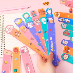 Règle droite dessin animé mignon, ensemble de 6 pièces de 15CM, papier Kawaii, signet en centimètres, outil de dessin, fournitures scolaires et de bureau 