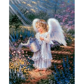 

Diamond Painting Stitch Cross Little Girl Watering Flowers Diamond Embroidery Round Drill Diamond Mosaic Rhinestone