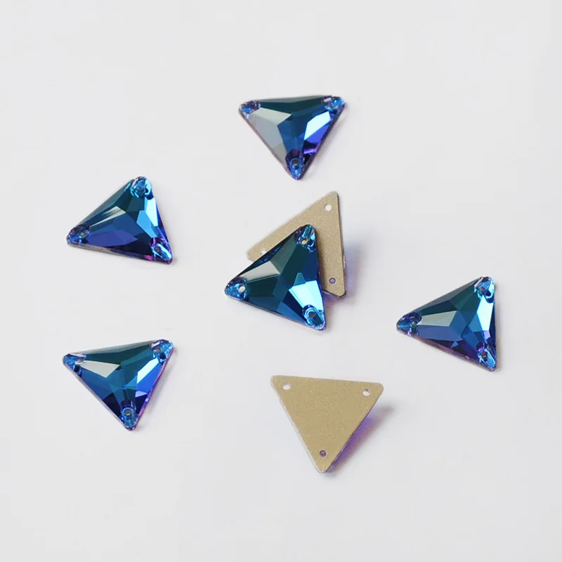 Blue Zircon T-riangle стразы с плоской задней частью и отверстиями, стеклянные кристаллы, пришитые стразы, кристаллы, бусины, свадебная обувь, сумки, сделай сам, отделка - Цвет: Blue Zircon