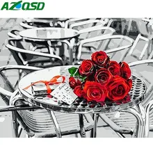 AZQSD Red Gray Flowers Street Landscape Art Pictures Oil Painting By Numbers DIY Drawing On Canvas For Home Decor Unique Gift