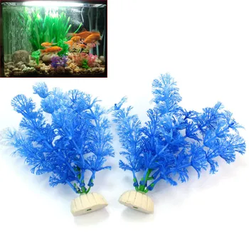 

2pcs Underwater Plastic Artificial Blue Water Plant Grass Landscape Decor Fish Tank Aquarium Ornament Decoration Accessories