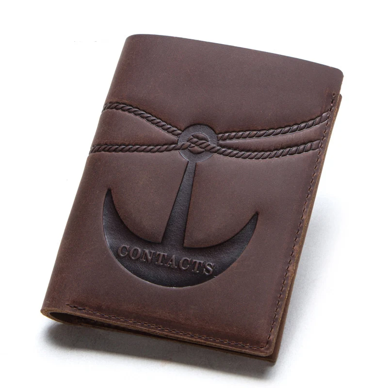 

Anchor Design Crazy Horse Skin Men Wallets Genuine Leather Vintage Hasp Women Money Bag Pocket Card Holder Male Coin Purse