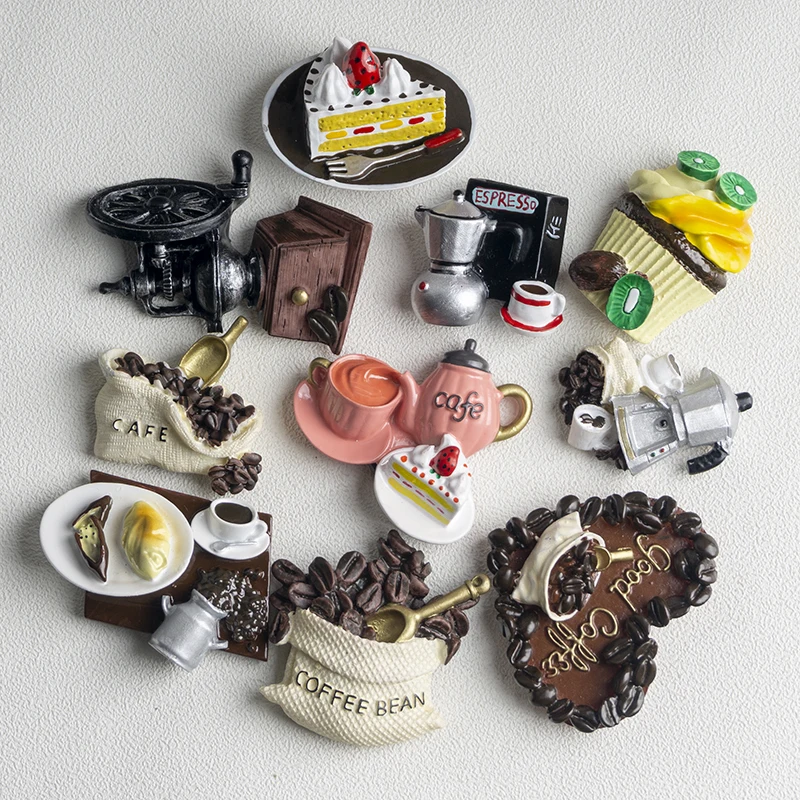 3D Food Macarone Coffee Refrigerator Paste Magnetic Coffee Cake Kettle Fridge Magnet Collection