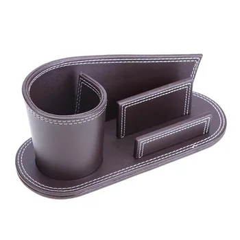 

Pencil Multifunction Container School Organizer Desk Ornament Pen Holder Home Fashion Office PU Leather Gift Business Card