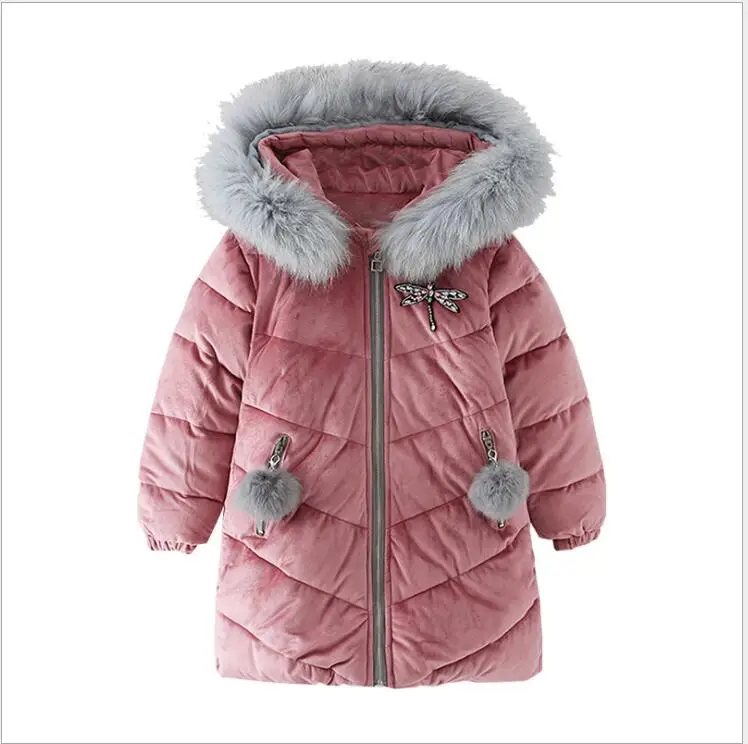 Pink Новая детская одежда зимняя куртка для девочек, плотное зимнее пальто для девочек велюровые зимние куртки с капюшоном для девочек верхняя одежда, От 3 до 12 лет, Y20 - Color: Pink