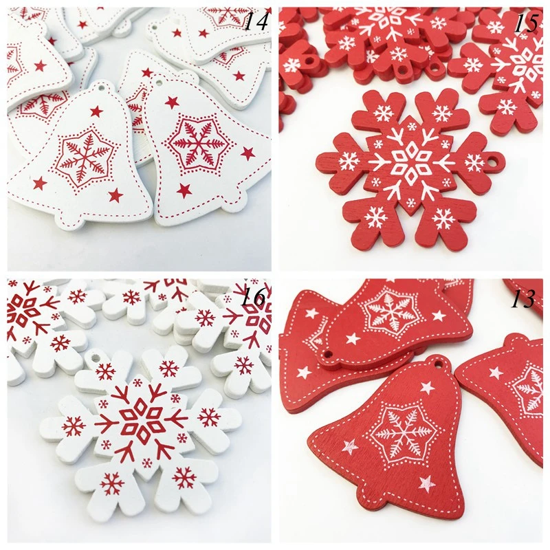 10/20pcs 5cm Christmas Wood Chips New Year Christmas Snowflake Children