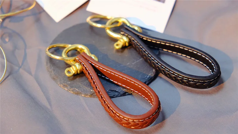 Meetee 2pcs 14cm High-quality Vintage Brass Keychain Buckles PU Woven Copper D Ring Key Hook DIY Leathercraft Hardware Parts