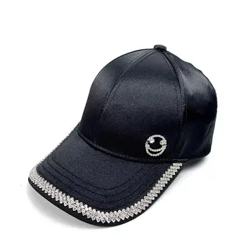 

Ladies New Polyester Cloth With Diamond Smiley Baseball Cap Outdoor Travel Visor Youth Dad Trucker Cap 2020 Spring Summer Hat
