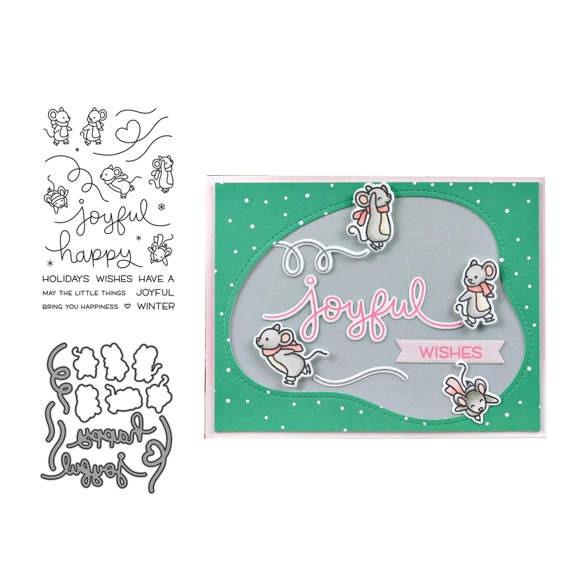 

JCarter Metal Cutting Dies and Rubber Stamps for Scrapbooking Joyful Happy Mouse Craft Stencil Card Making Decoration Die Cut