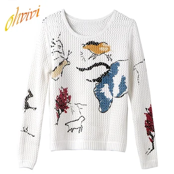 

2019 Winter Fashionable High Quality Sweater Women Christmas Festival Deer Animal Print Crew Neck White Long Sleeves Oversized