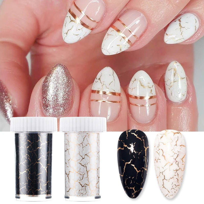 1 Box Glitter Marble Series Nail Transfer Foil Stickers Gold White And Black Bright Slider For Nails DIY Decoration Manicures