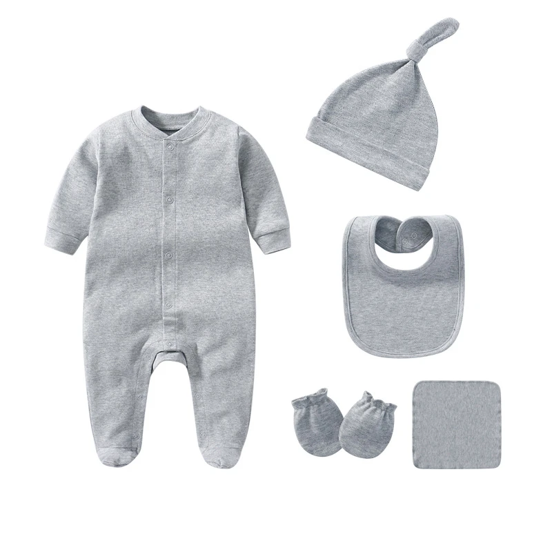 2022 Solid Pajamas Sets 5PCS Newborn Cotton Romper Unisex Baby Girl Clothes Jumpsuit Spring Baby Boy Clothes Ropa Bebe Autumn Baby Clothing Set for girl