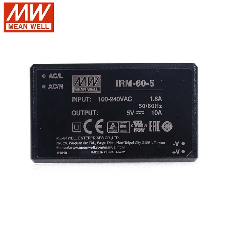 MEAN WELL IRM-60-5 50 Вт PCB сборный инкапсулированный силовой модуль 110 В/220 В переменного тока до 5 В постоянного тока 10 А тип модуля питания