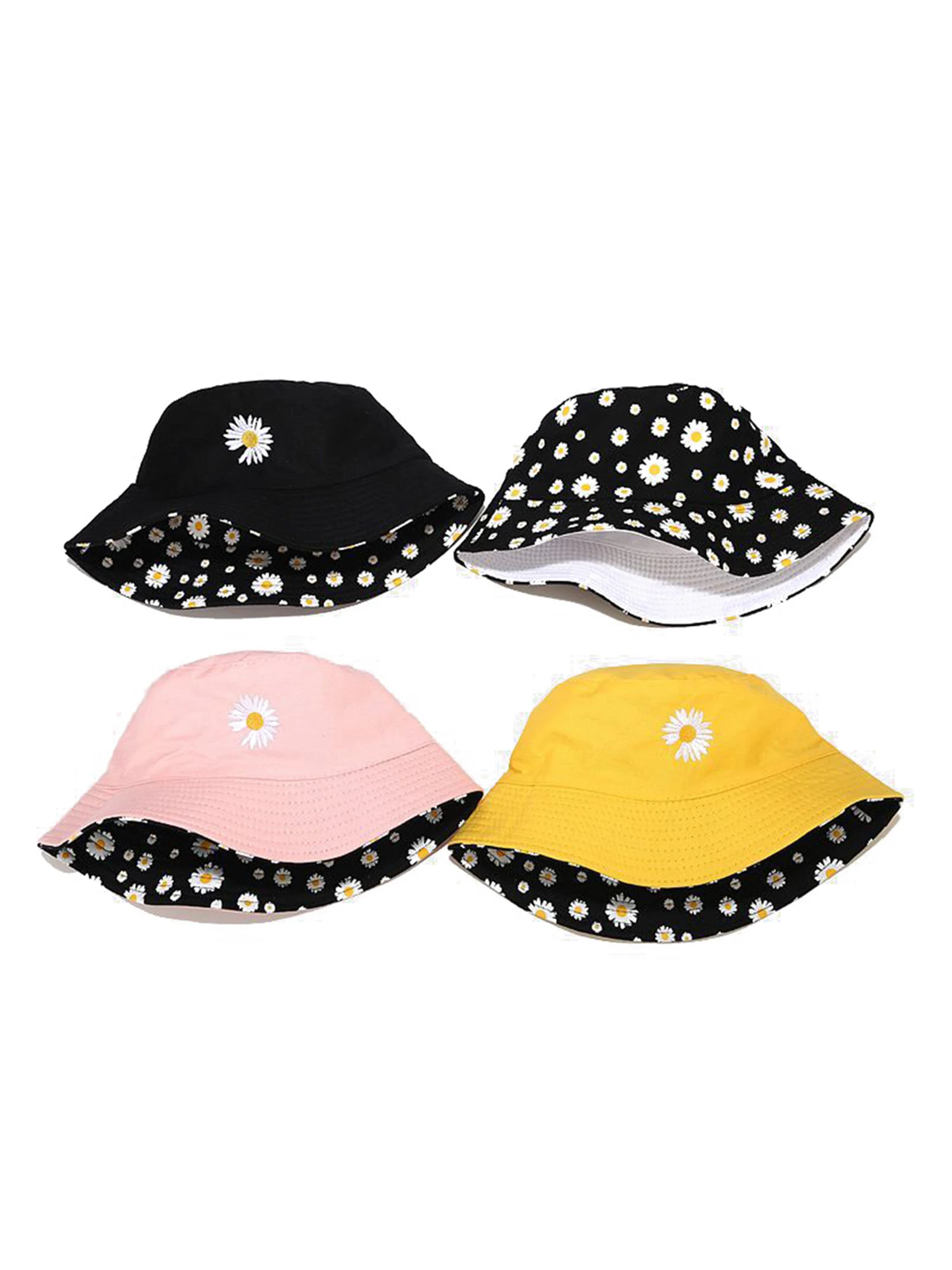 New Fashion Cow Print/ Daisy Embroidery Hat White Black Bucket Hat Reversible Fisherman Caps Summer Cool Hats For Women Gorras