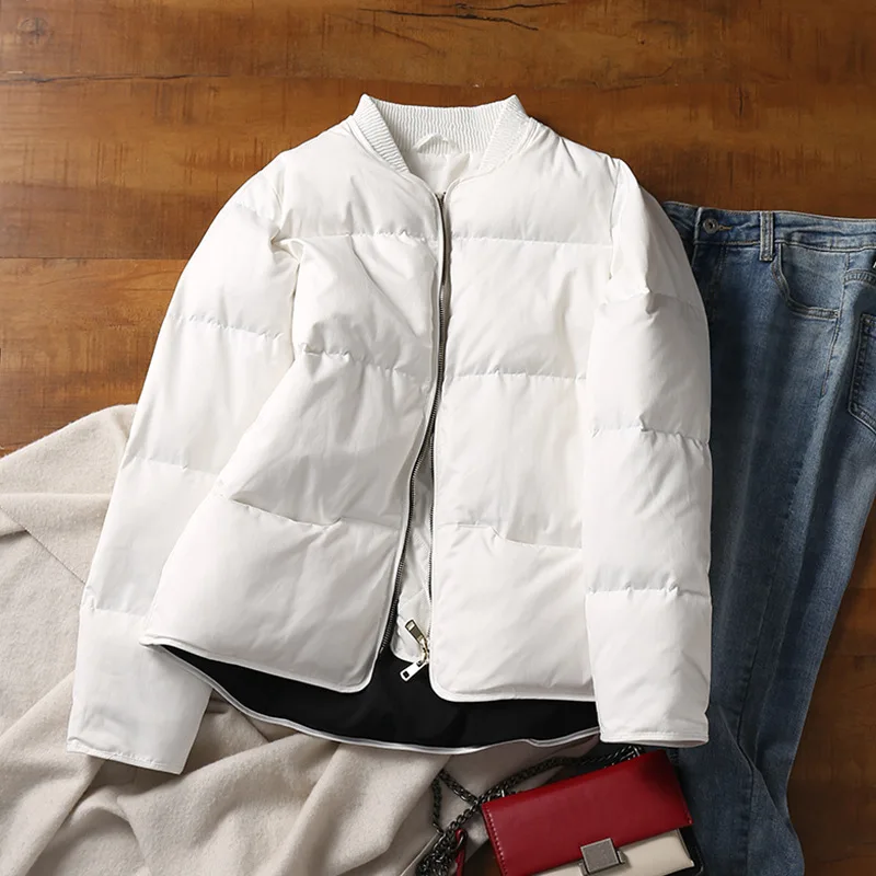 90% White Goose Down Collar Baseball Women's Down Jacket New Thick Warm Jacket Women Short Down Jacket