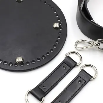 

4PCS Set PU Leather Bucket Bag Bottom Bag Accessories Black Brown Shoulder Strap Handmade Handbag Handle Backpack Woven Bag Set