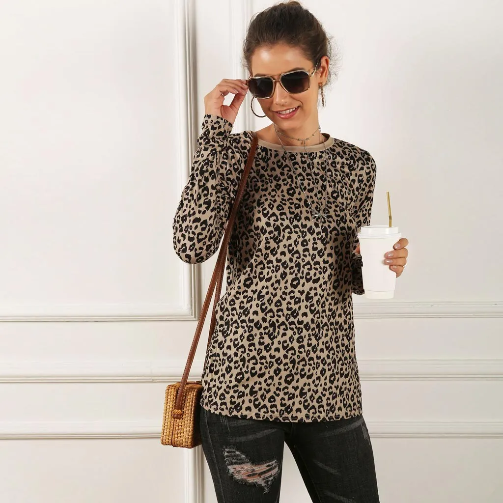 Для женщин blouseFashion я практиковать Повседневное с леопардовым принтом, рубашка с Блузка с длинными рукавами Свободная блуза, топы, женские сумки модные