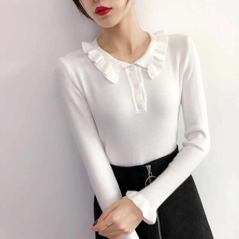 2019 Women Flare Sleeve Ruffles Sweaters Winter elastic Slim Ladies knit Soft Pullovers female Tops fashion jumpers cardigan for women