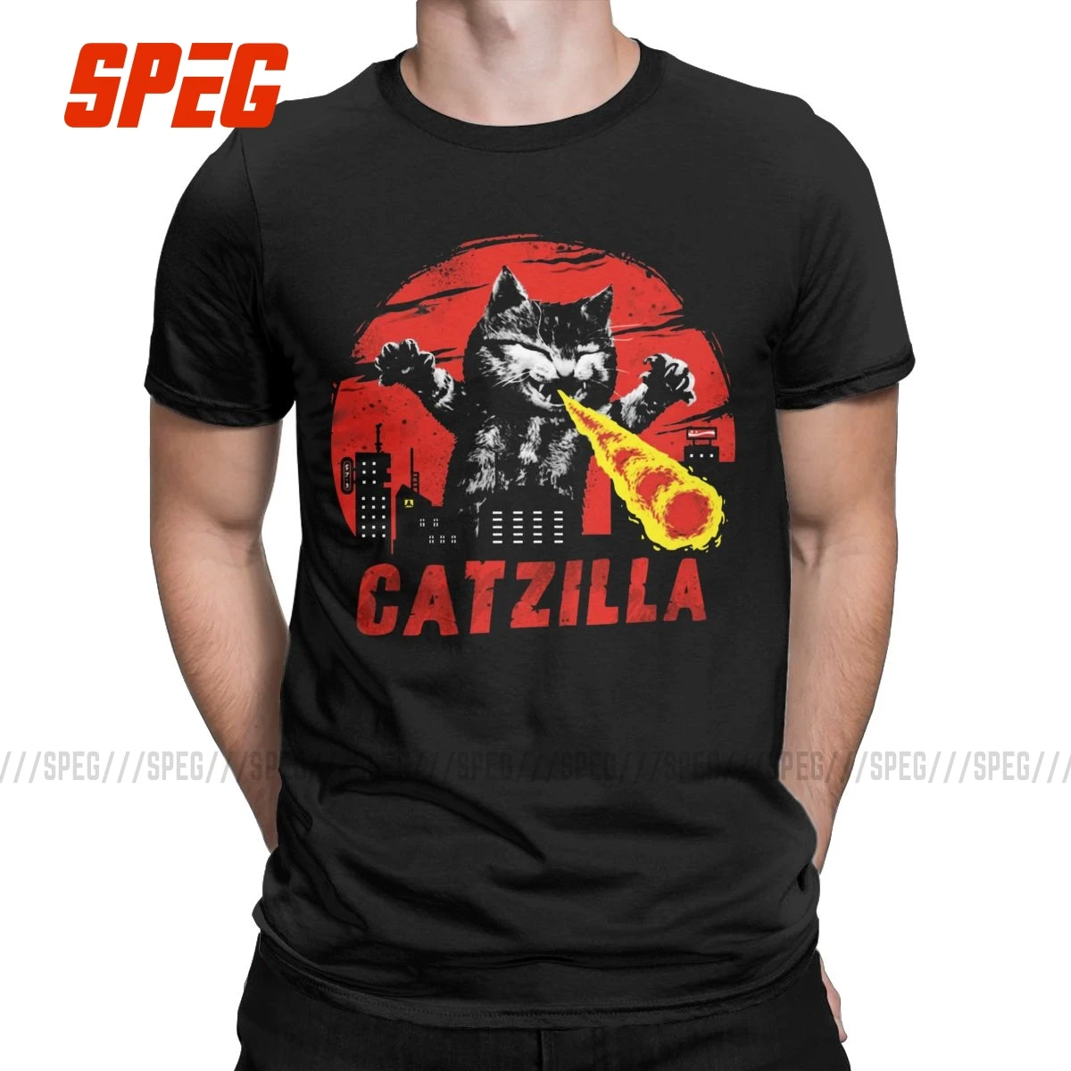 

Humor Catzilla с капюшоном «Китти Кэт» монстров футболка для мужчин с круглым вырезом натуральный хлопок футболка с коротким рукавом футболки для...