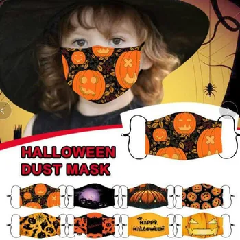 

Adults Mouth Masks Cosplay Halloween Pumpkin Ghost Bat Bone Skull Printed Face Mask Reusable Washable Kids Mask+2pcs Filters