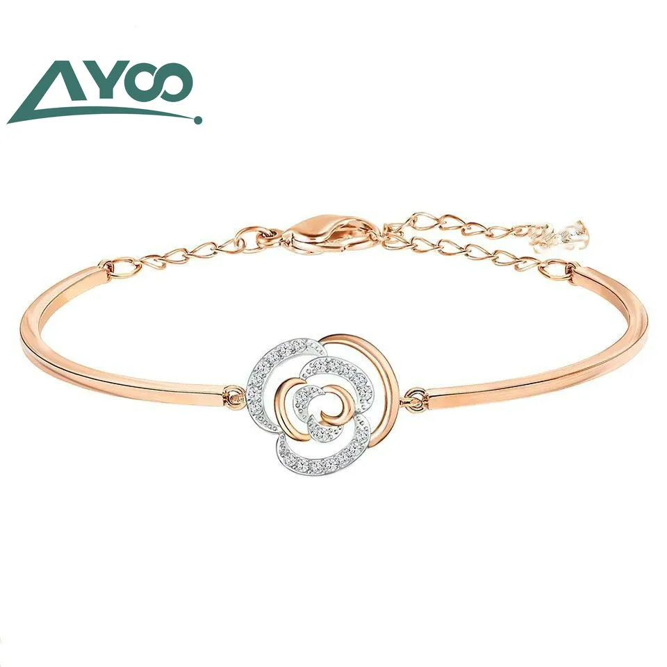 AYOO Высокое качество 1:1 SWA розовое золото элегантные женские колготки с эластичной талией для девочек; с цветочным рисунком браслет Для женщин, ювелирное изделие