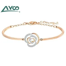 AYOO Высокое качество 1:1 SWA розовое золото элегантные женские колготки с эластичной талией для девочек; с цветочным рисунком браслет Для женщин, ювелирное изделие