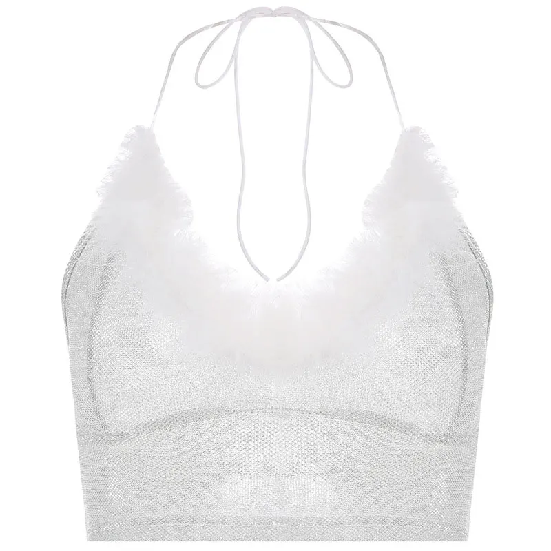 С открытыми плечами бандаж фестиваль Bralette для женщин перо лоскутное Kawaii сексуальная открытая спина Летняя Вечеринка майка