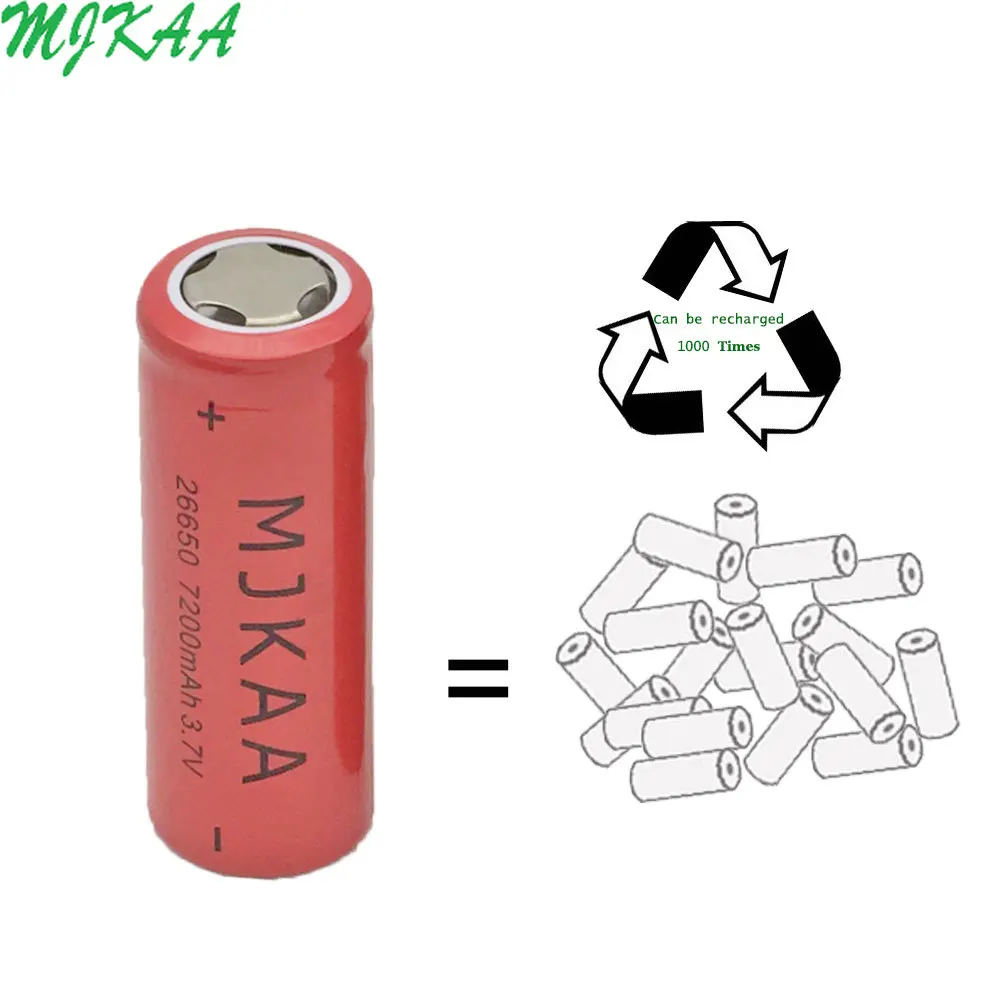 2 шт 26650 7200mAh 3,7 V литий-ионная аккумуляторная батарея для фонарика фонарь