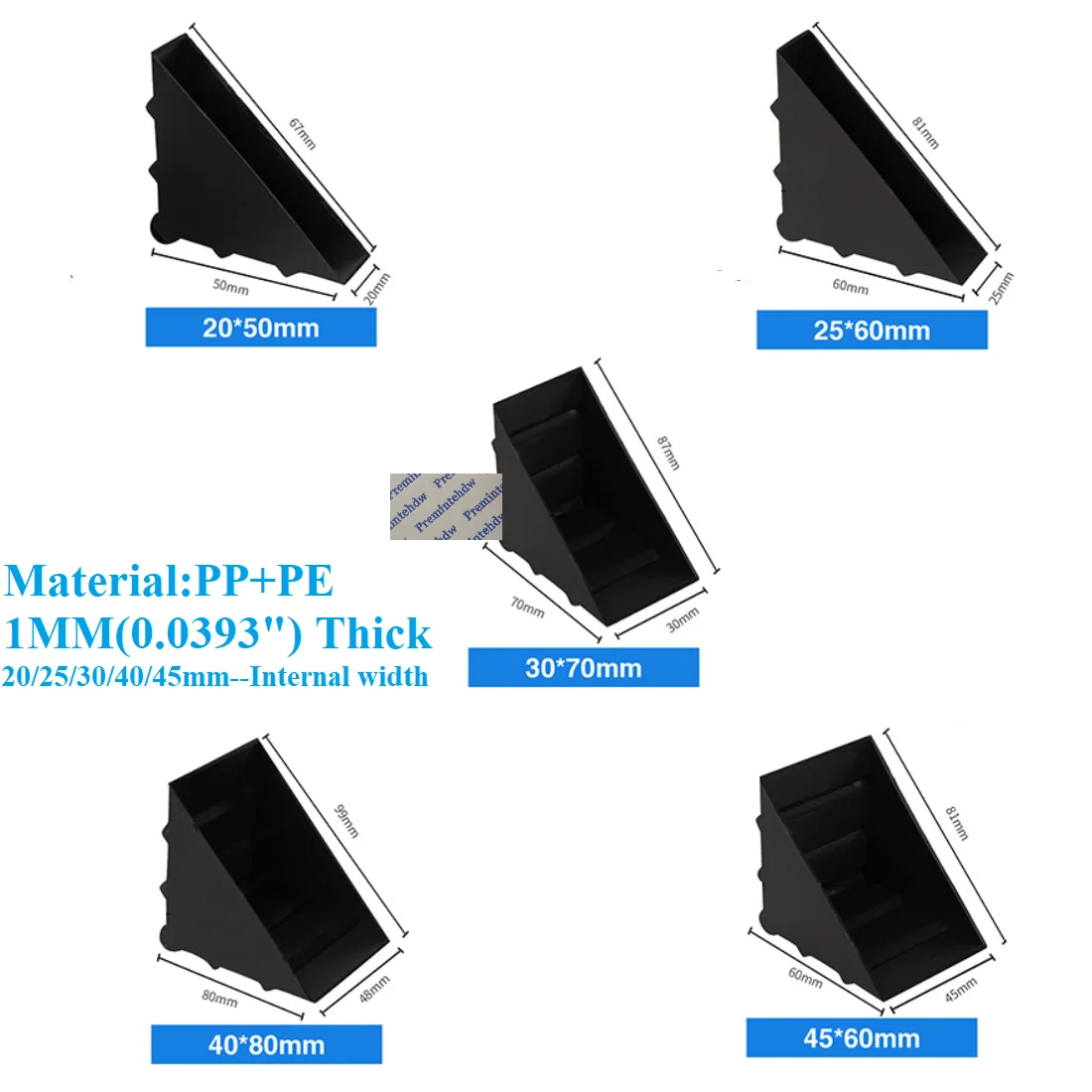 200Pcs Black Plastic Shape Triple Corner Tile Marble Sheet Panel Photo Frame Glass Protector Cushion Packing