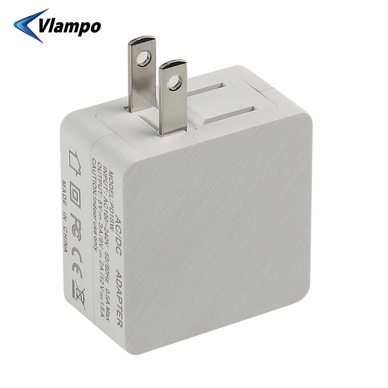 

VLAMPO USB-C Quick Charger Charging Head US Plug Socket PD 18W Travel Charger Type-C Fast Charging Adapter PD QC