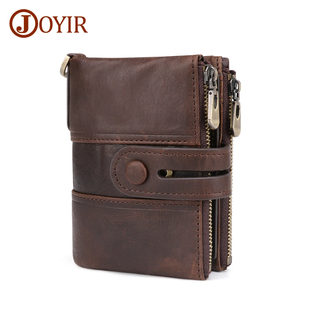 

JOYIR Genuine Leather Rfid Men's Wallet Crazy Horse Wallets Coin Purse Card Holder Short Male Money Bag Portomonee High Quality