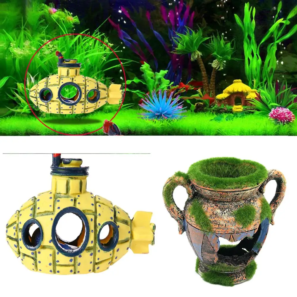 

Resin Vase With Moss Aquarium Decor for Fish Shrimp Tank Aquarium Submarine Simulation Wreck Ornament Fish Tank Decoration Acces