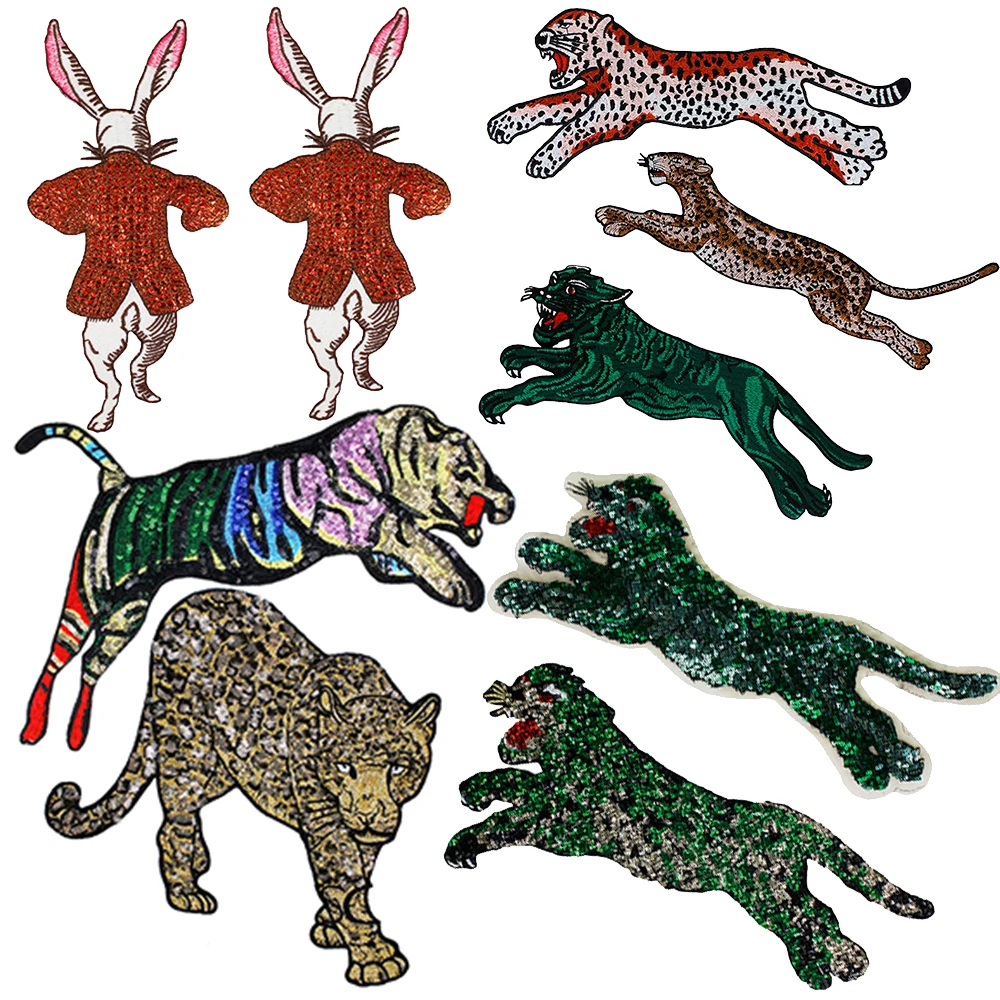 

1Pc Cool Big Tiger Leopard Embroidery Sequins Applique for Clothes DIY Fashion Clothes Bags Sew on Applique Patches TH1412