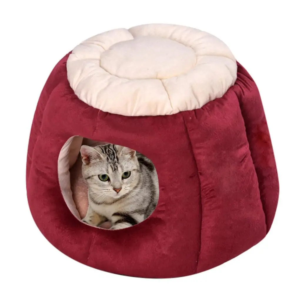 Зимний теплый питомник для кошек, домик для питомцев, спальный мешок для кошек, глубокий сон, полузакрытая палатка для кошек, кровать для кошек, Маленькие Средние собаки, домашние животные, пещера - Цвет: wine red