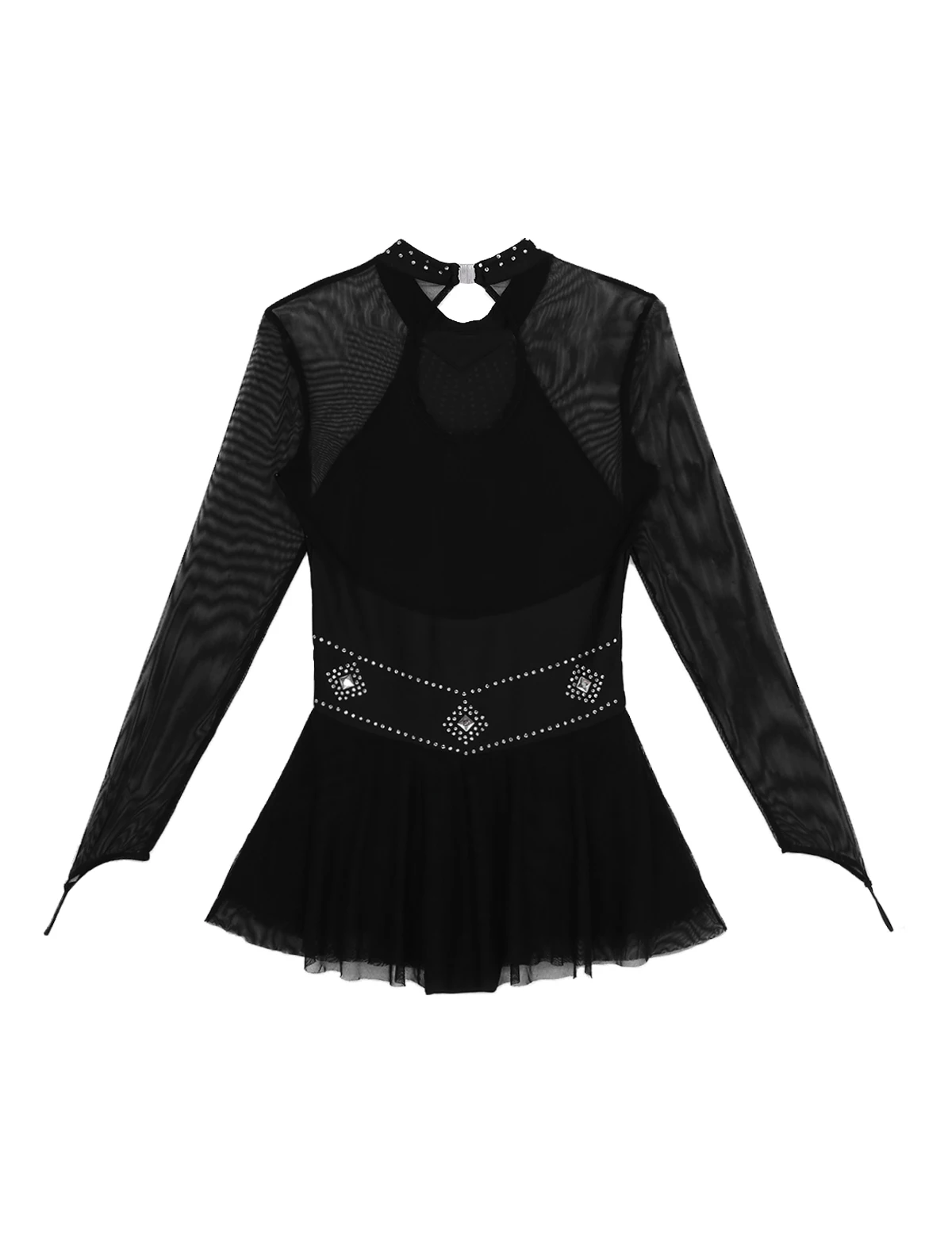 Adult Shiny Rhinestones Long Sleeve Mesh Splice Ballet Gymnastics Leotard Women Figure Skating Dress Competition Dance Costumes