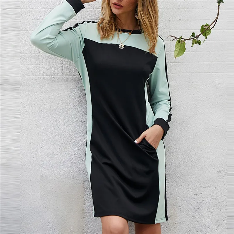 Женское платье модное повседневное с круглым вырезом сшивание Спортивное Vestidos
