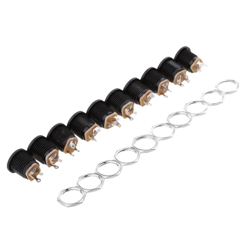 10pcs DC Power Adapter Socket Female Panel Mount Connector 3-Pin 5.5 x 2.1mm