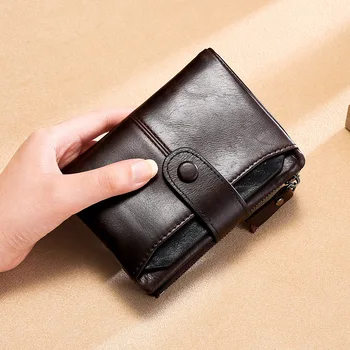 

2020 New Arrival Hot Sale Durable Oil Wax Short Style Men Wallet Fashion Zipper Genuine Leather Male Purse Card Holder