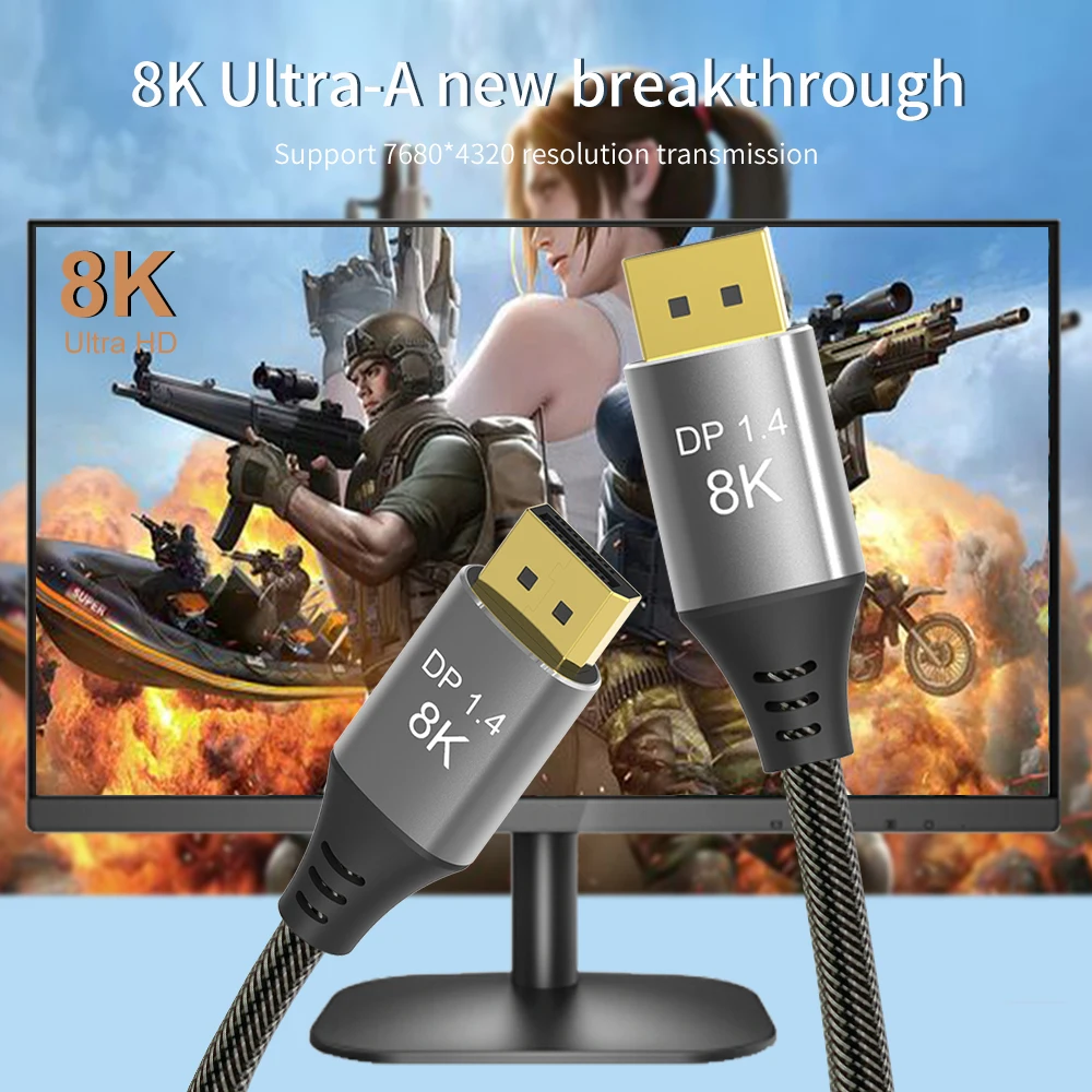 Кабель DisplayPort Ultra HD 8K 4K медный шнур DP 1 4 HBR3 @ 60Hz 144Hz 32 Гбит/с HDCP 3D тонкий и гибкий