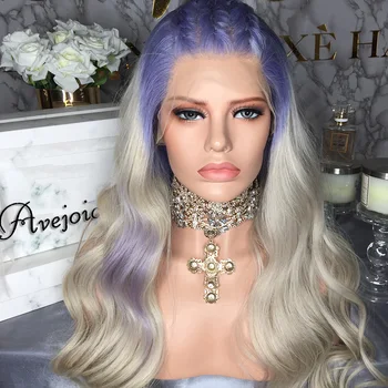 

AVEJOICE Mixed Blonde Ombre #613 Human Hair Lace Front Wig Natural Wave Brazilian Human Hair Wig 613 Mixed Purple Lace Front Wig