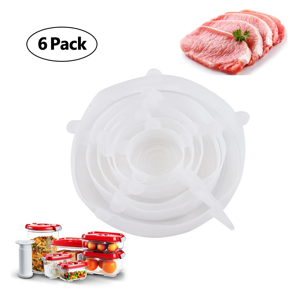 6 шт./компл. эластичный силикон Саран Обёрточная бумага Еда свежие крышка Кухня силиконовые инструменты для Еда Обёрточная бумага печать крышка