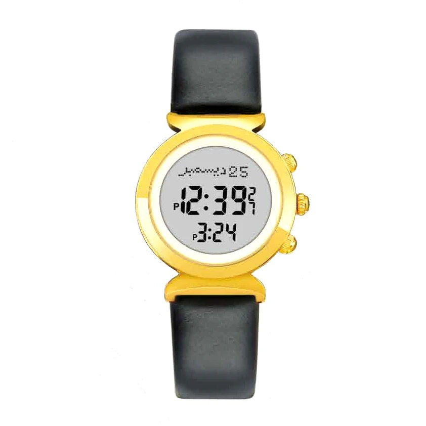

Alfajr Watch with Azan Time Qibla Direction Leather Strap 27mm Dial 3ATM Waterproof WF-14 Muslim Gift